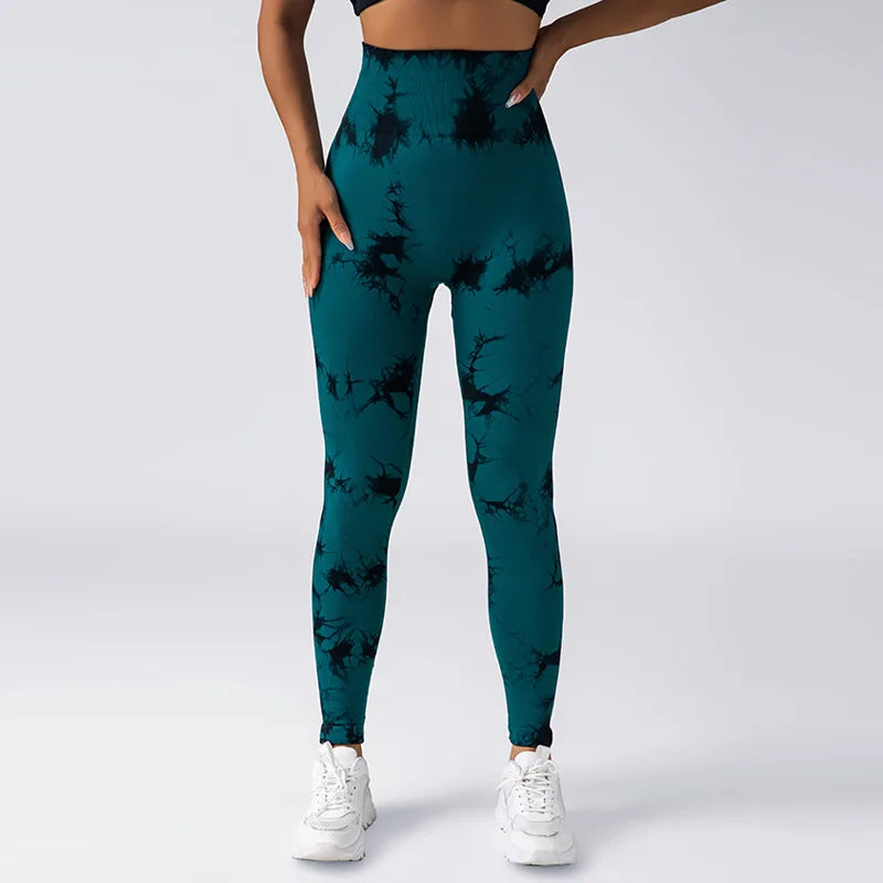 YIYI New Tie Dye Seamless High Waisted Workout Gym Fitness Leggings for Women Scrunch Butt Lifting Yoga Gym Athletic Pants